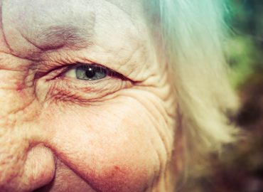 Close up of older lady's face focusing on her eye